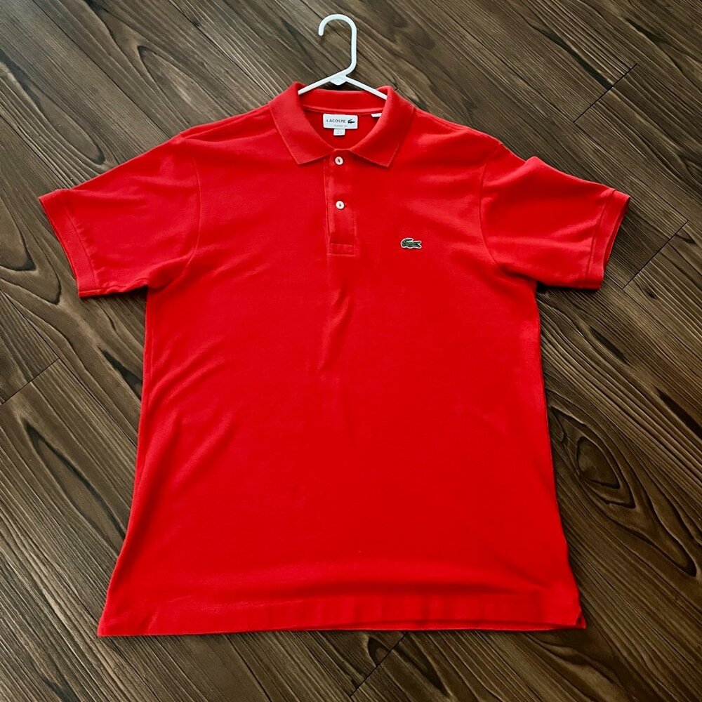 Lacoste Classic Fit Petit Piqué Polo Shirt – Men’s Medium (FR 4) – Red/Orange
